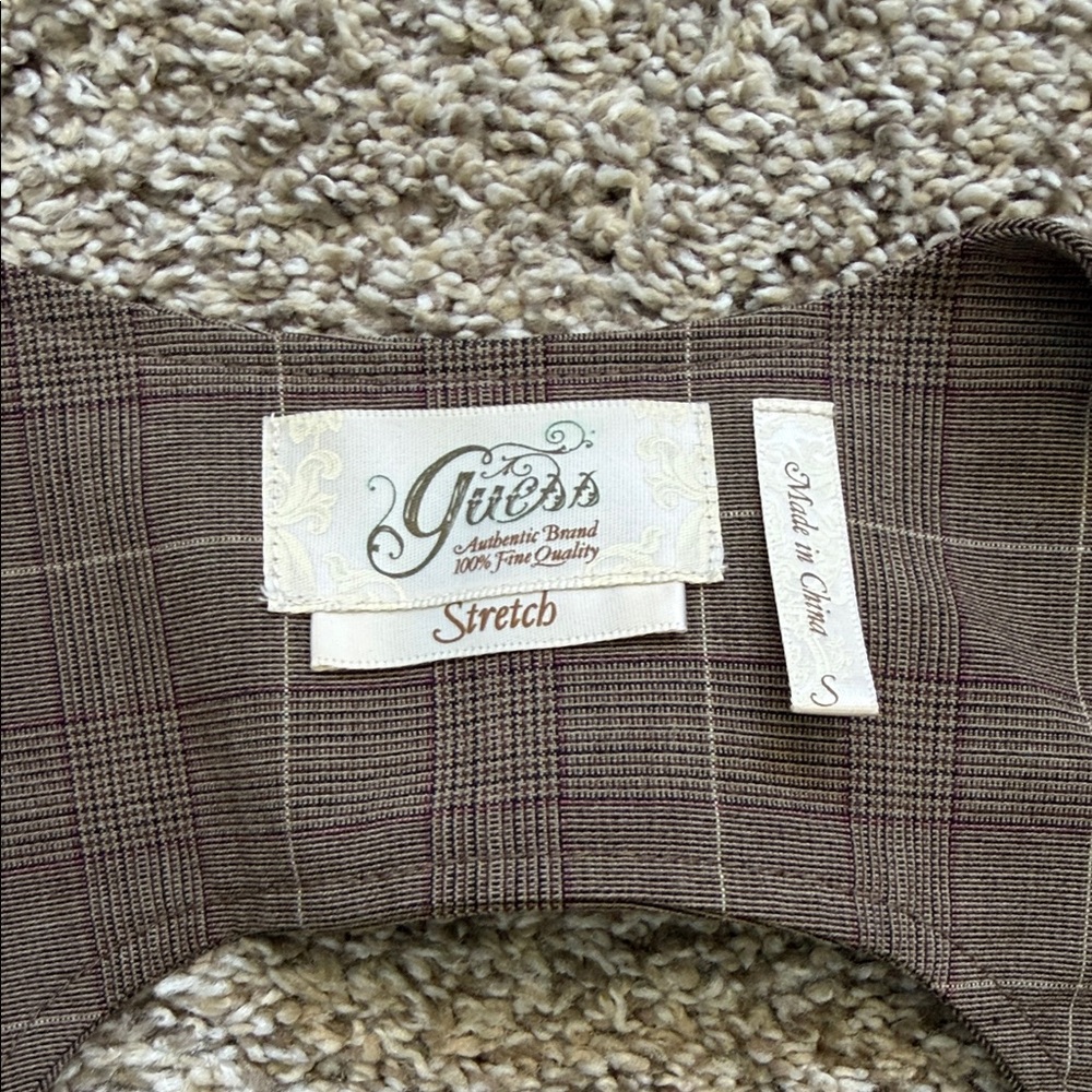 GUESS Brown Plaid Boot-Cut Pants with Matching Corset back Vest - Picture 2 of 10
